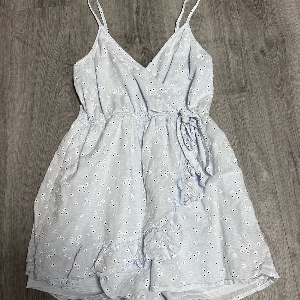 Light Blue Floral Dress with Spaghetti Straps